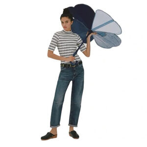 Maeve Anthropologie Mock Neck Ribbed Blouse Top Striped Printed Size XSmall